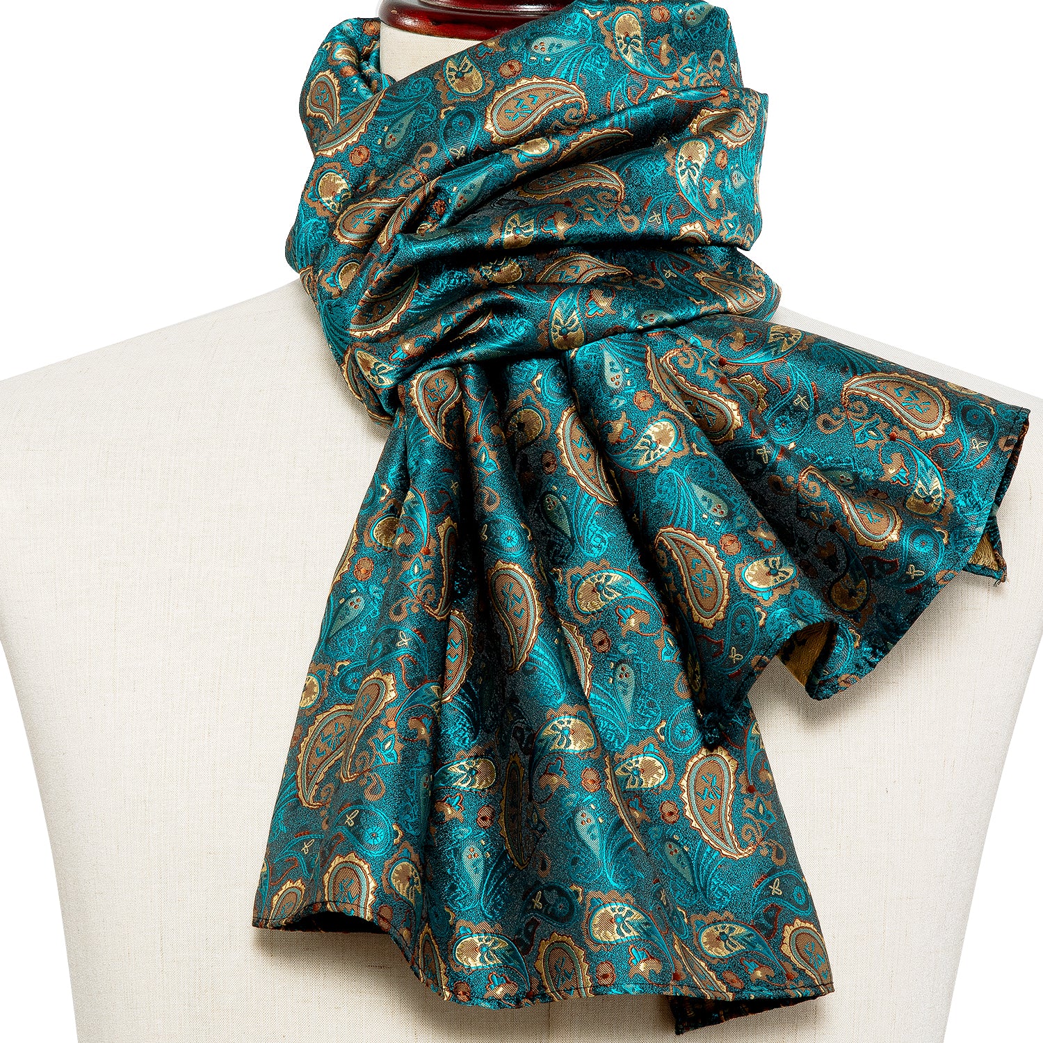 New Luxury Green Brown Paisley Scarf