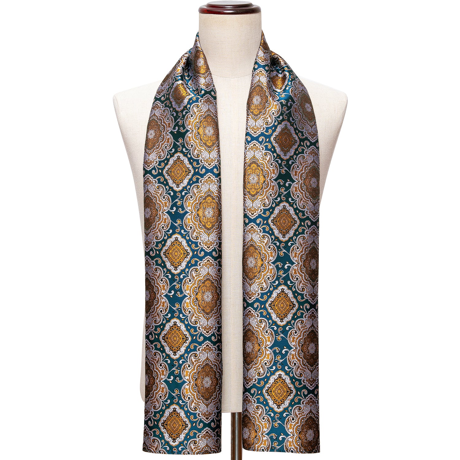 Luxury Blue Golden Silver Floral Scarf