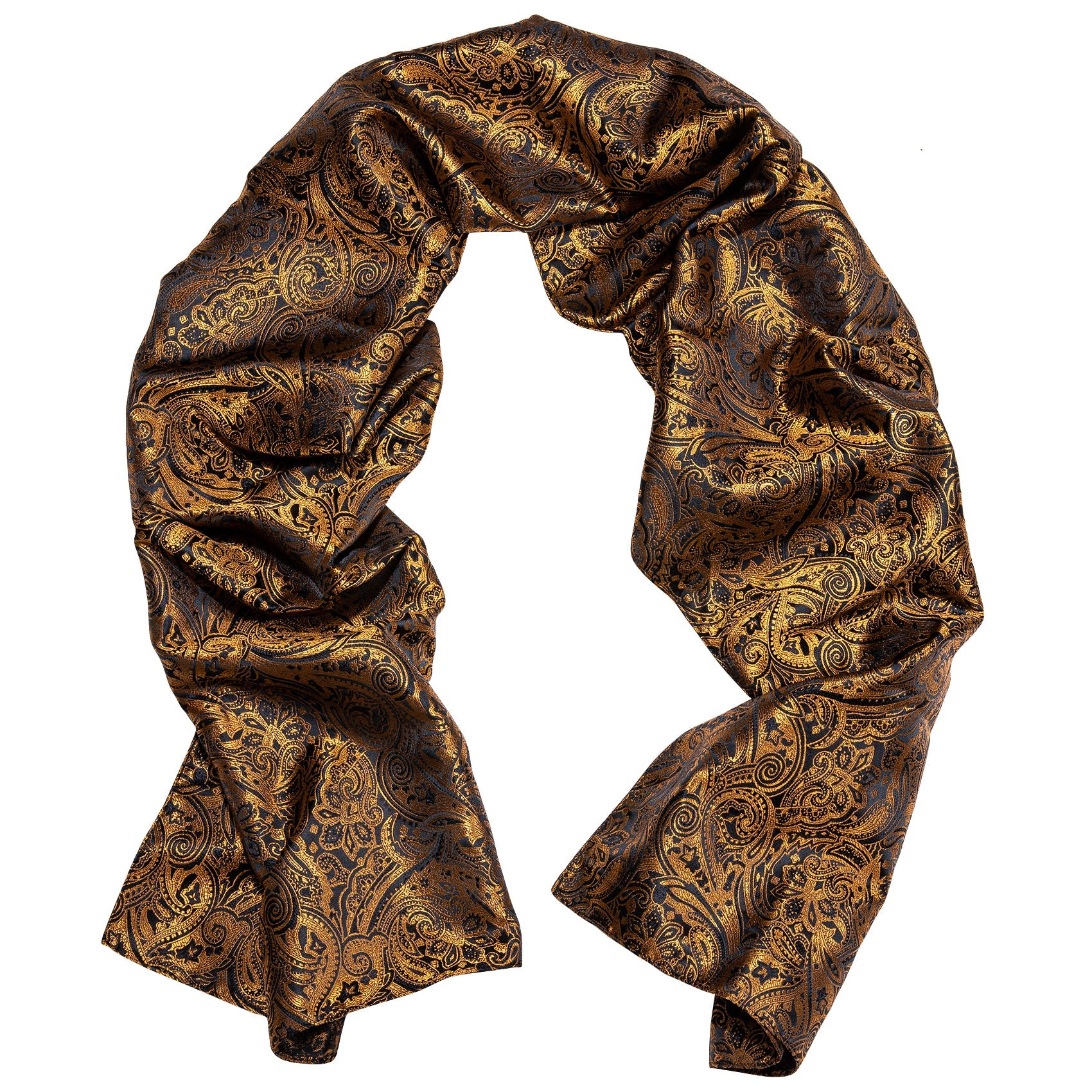 Shining Gold Black Floral Scarf with Tie