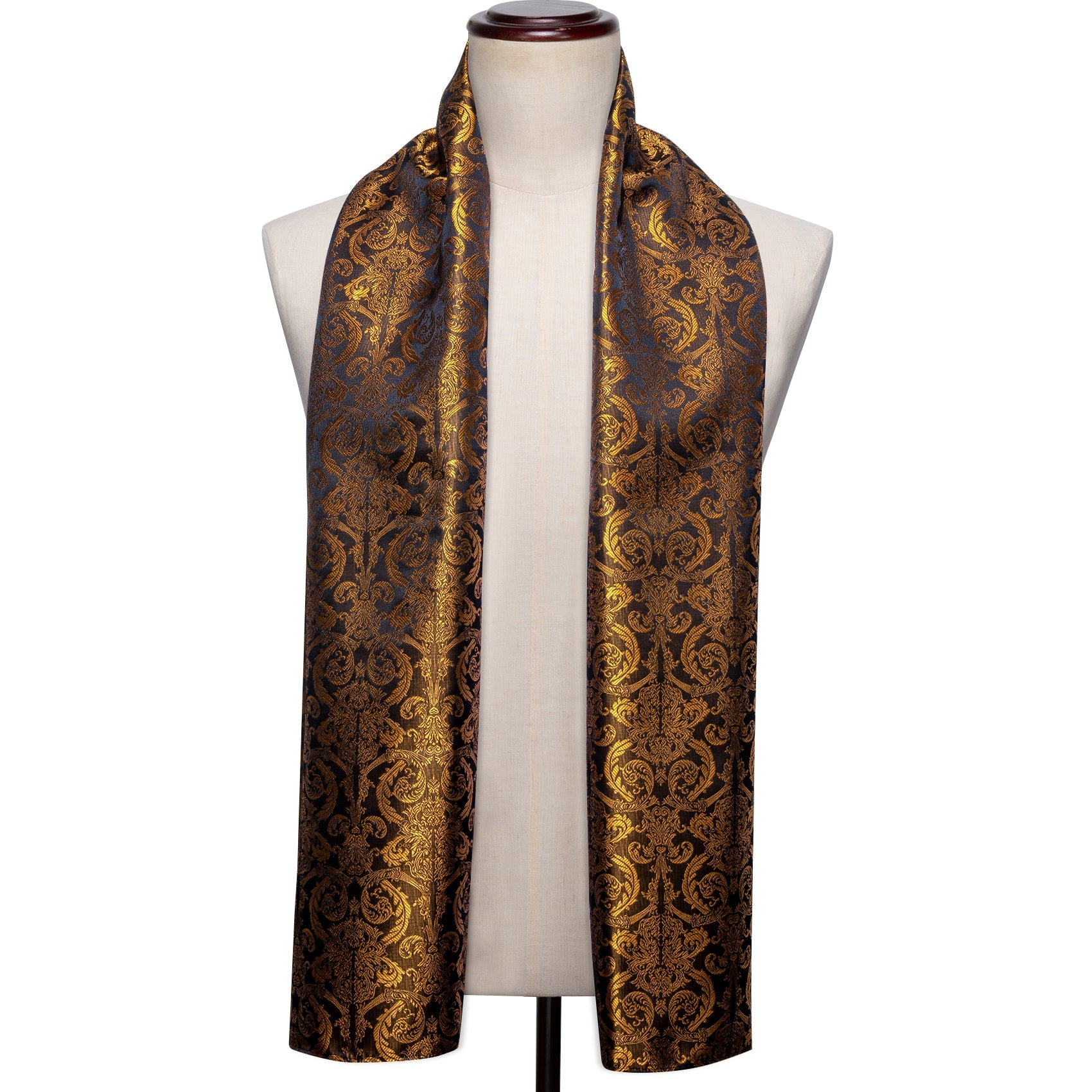 Luxury Black Gold Paisley Scarf with Tie