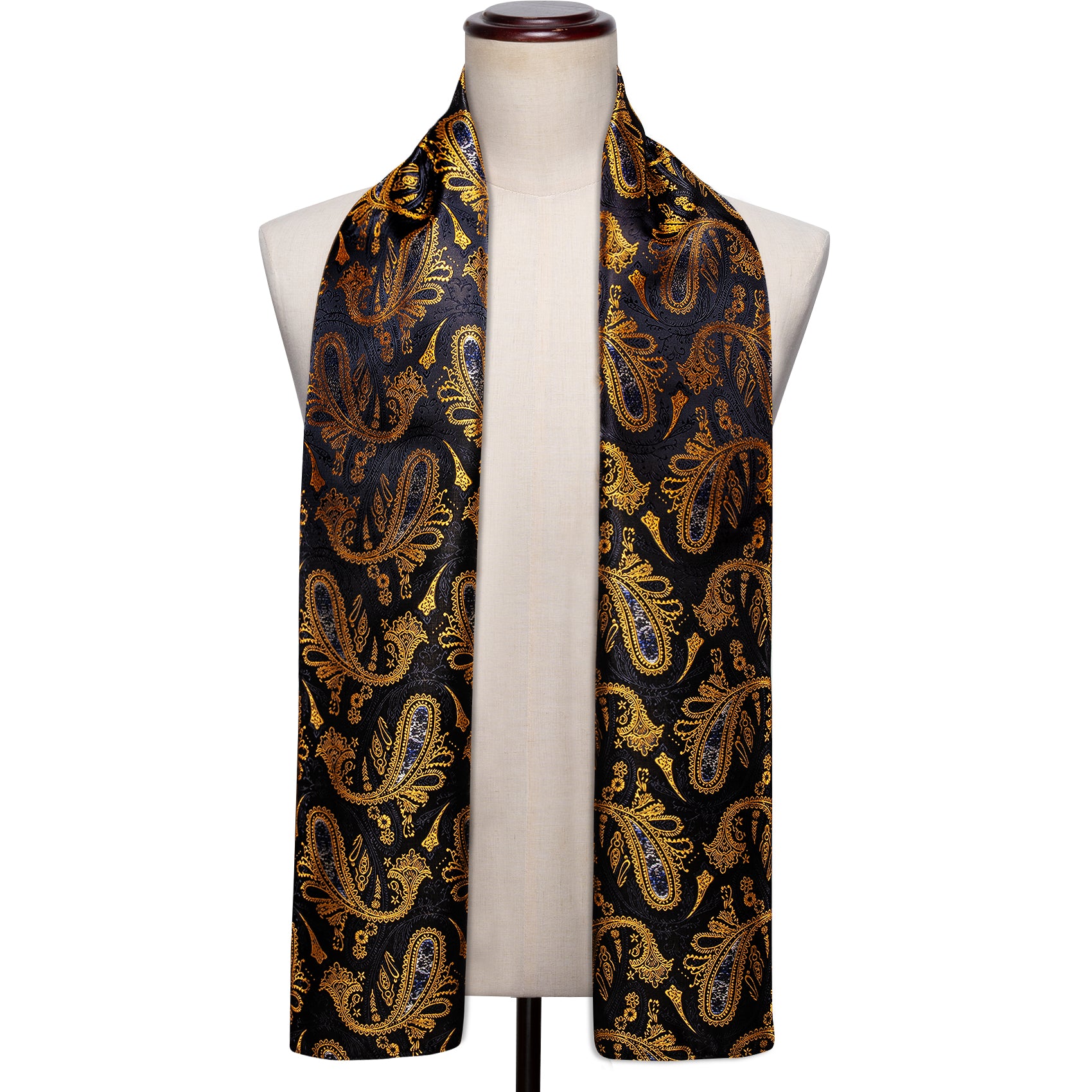 New Black Gold Paisley Scarf