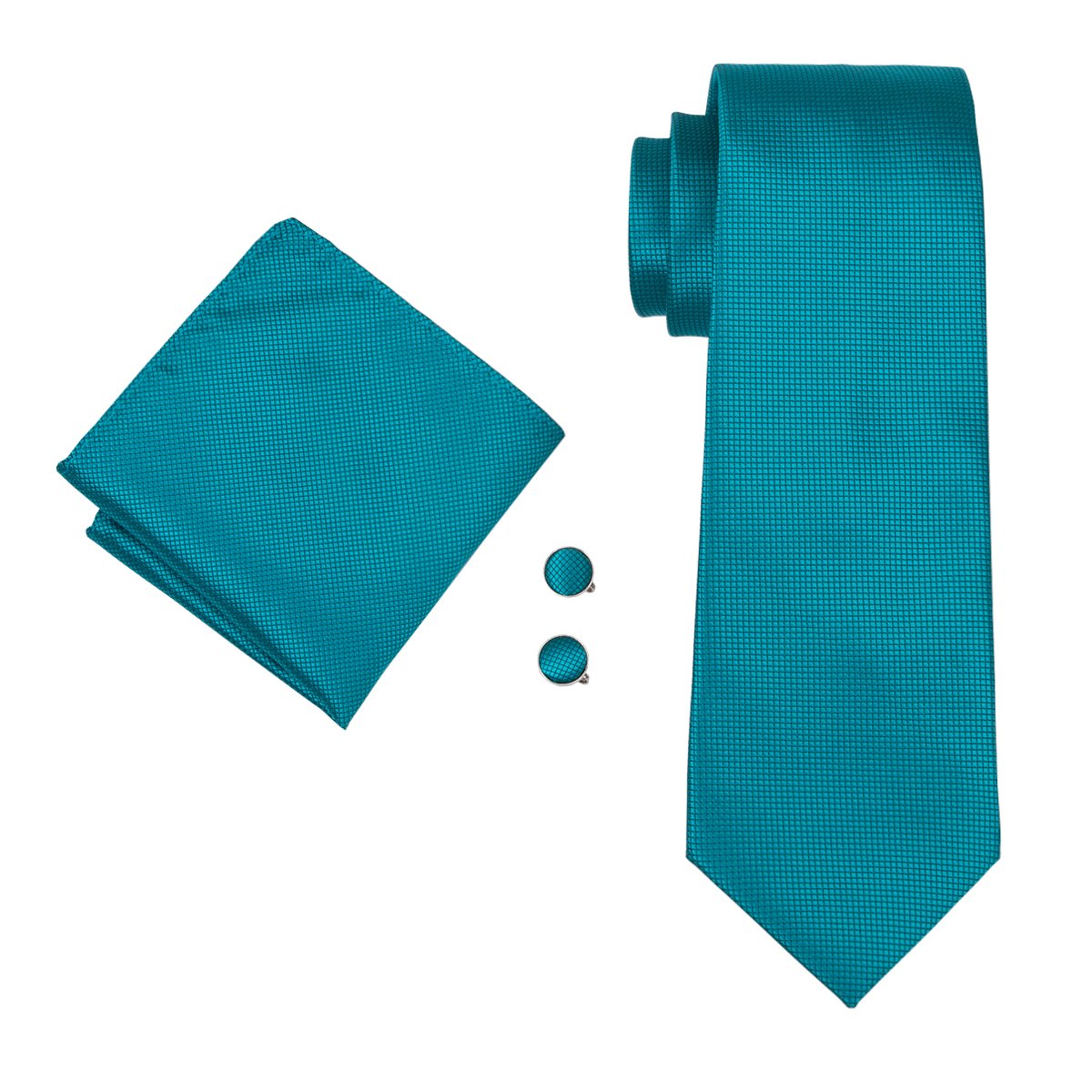 Teal Blue Solid Tie Pocket Square Cufflinks Set - barry-wang