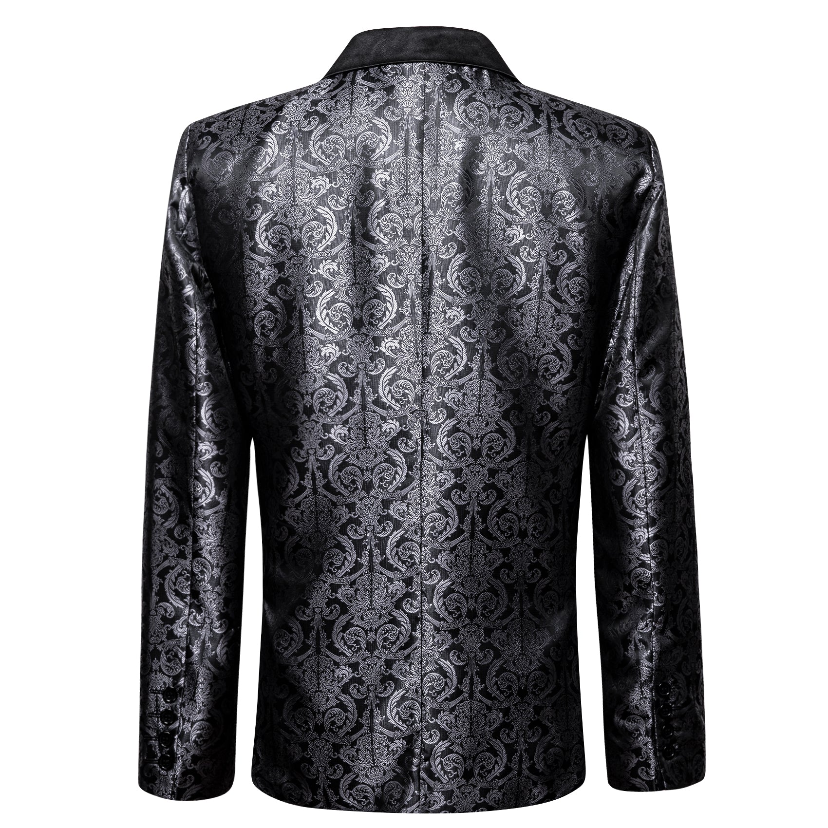 Men's Dress Party Black Silver Floral Suit Jacket Slim One Button Stylish Blazer