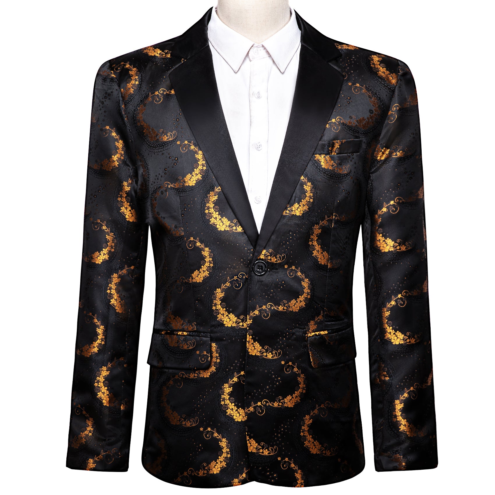 Black Gold Floral Notched Collar Suit